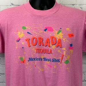 Vintage 80s Torada Tequila T Shirt Mexico Mexican Liquor USA Pink Mens M Medium